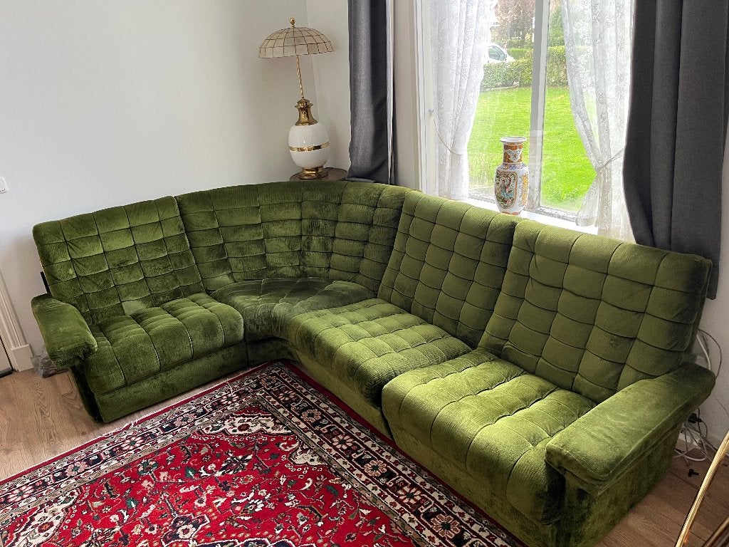 Vintage jaren 70 modulaire hoekbank en fauteuil, Ophalen, Gebruikt, Hoekbank, Vintage jaren ‘70