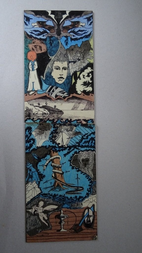 2 geplastificeerde originele tekeningen van Frits Dang,1970, Ophalen of Verzenden