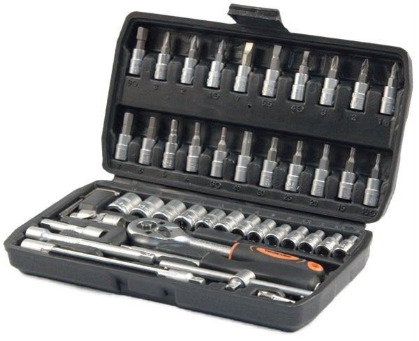 Doppenset met ratel en bits - Complete gereedschapskist, Ophalen of Verzenden, Gebruikt, Gereedschapsset, Overige merken