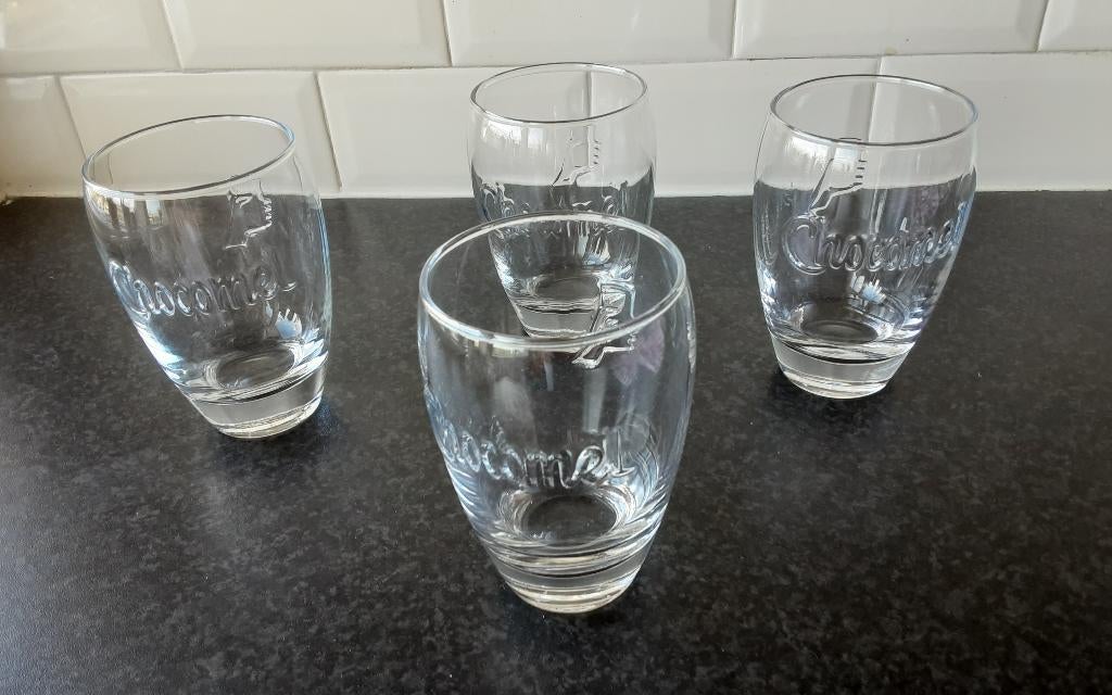CHOCOMEL glazen 4 stuks, Verzamelen, Glas en Borrelglaasjes, Ophalen of Verzenden, Zo goed als nieuw, Overige typen