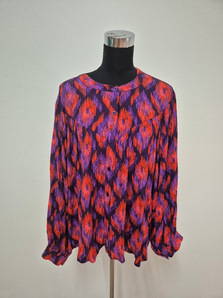 Top158 - Paars-oranje Ydence blouse met pofmouw maat L (1), Kleding | Dames, Ophalen of Verzenden, Zo goed als nieuw, Maat 38/40 (M)