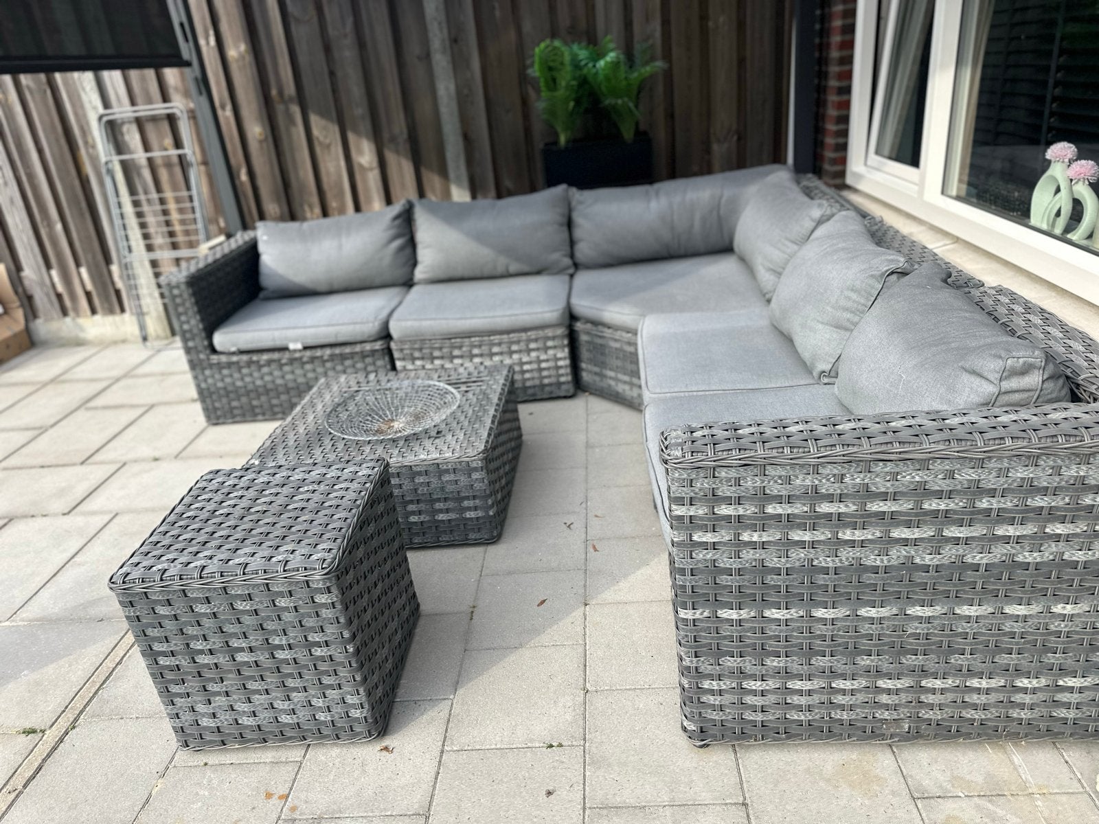 Bois Le Duc Wicker Loungeset - Grijs met Kussens, Ophalen, Gebruikt, Meer dan 8 zitplaatsen, Loungeset