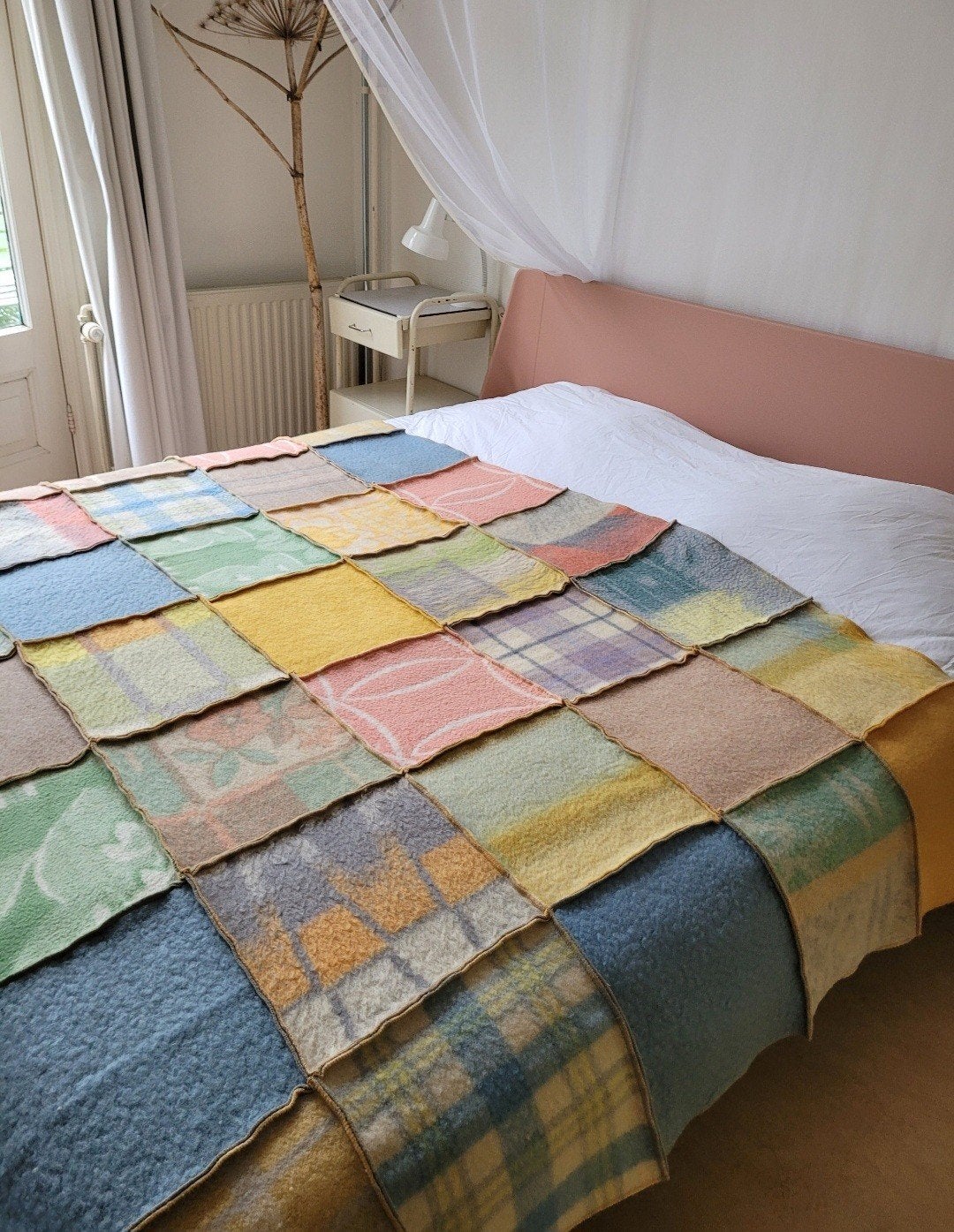 patchwork plaid van vintage wollen dekens 160-220 cm, Huis en Inrichting, Slaapkamer | Beddengoed, Eenpersoons, Meerkleurig, Ophalen of Verzenden
