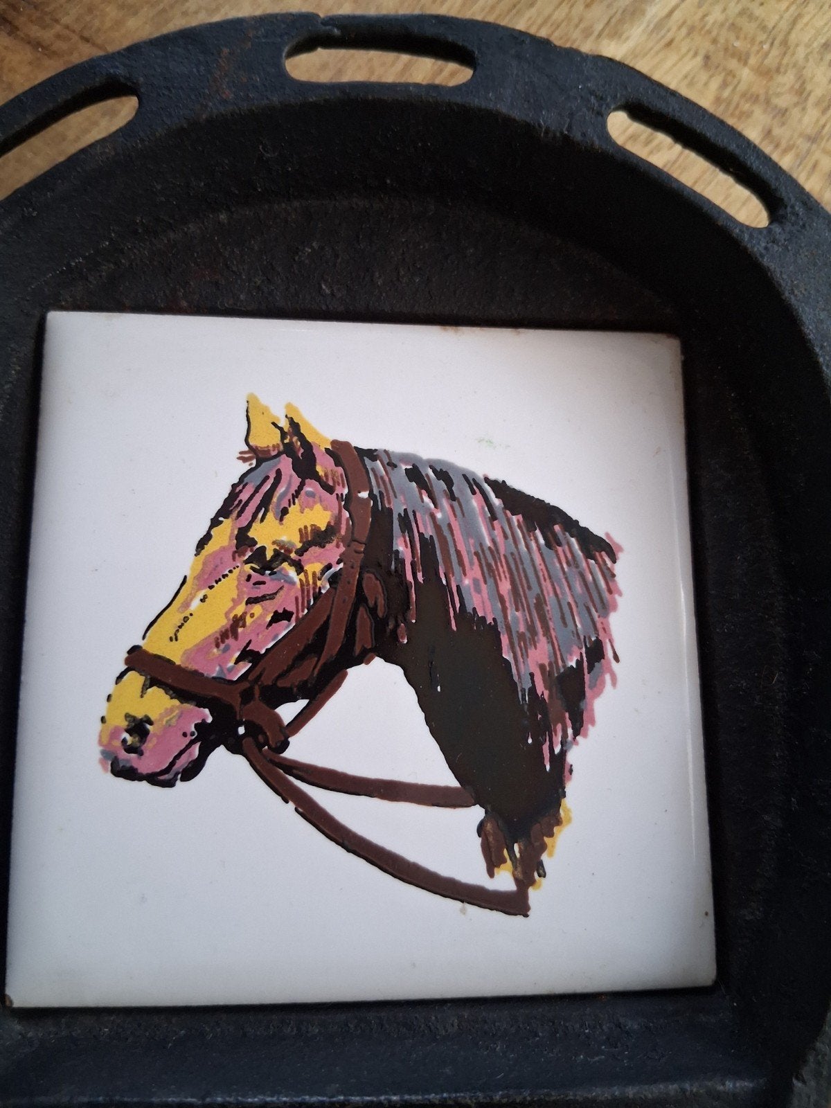 Decoratief hoefijzer met paardenkop tegel, Ophalen of Verzenden