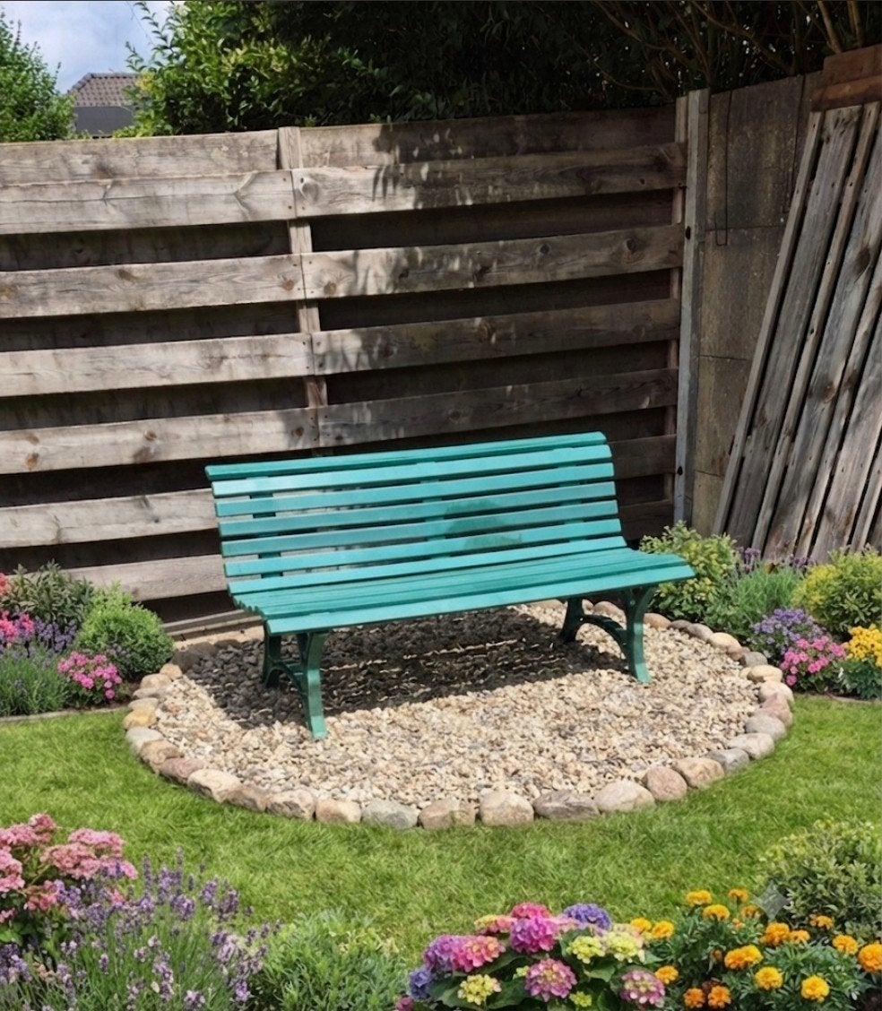 Te koop: gezellig groen parkbankje / tuinbank – 150 cm, Ophalen, Kunststof