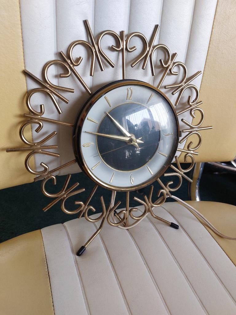 Vintage Sunburst Tafelklok - Jaren '60 Design, Ophalen of Verzenden