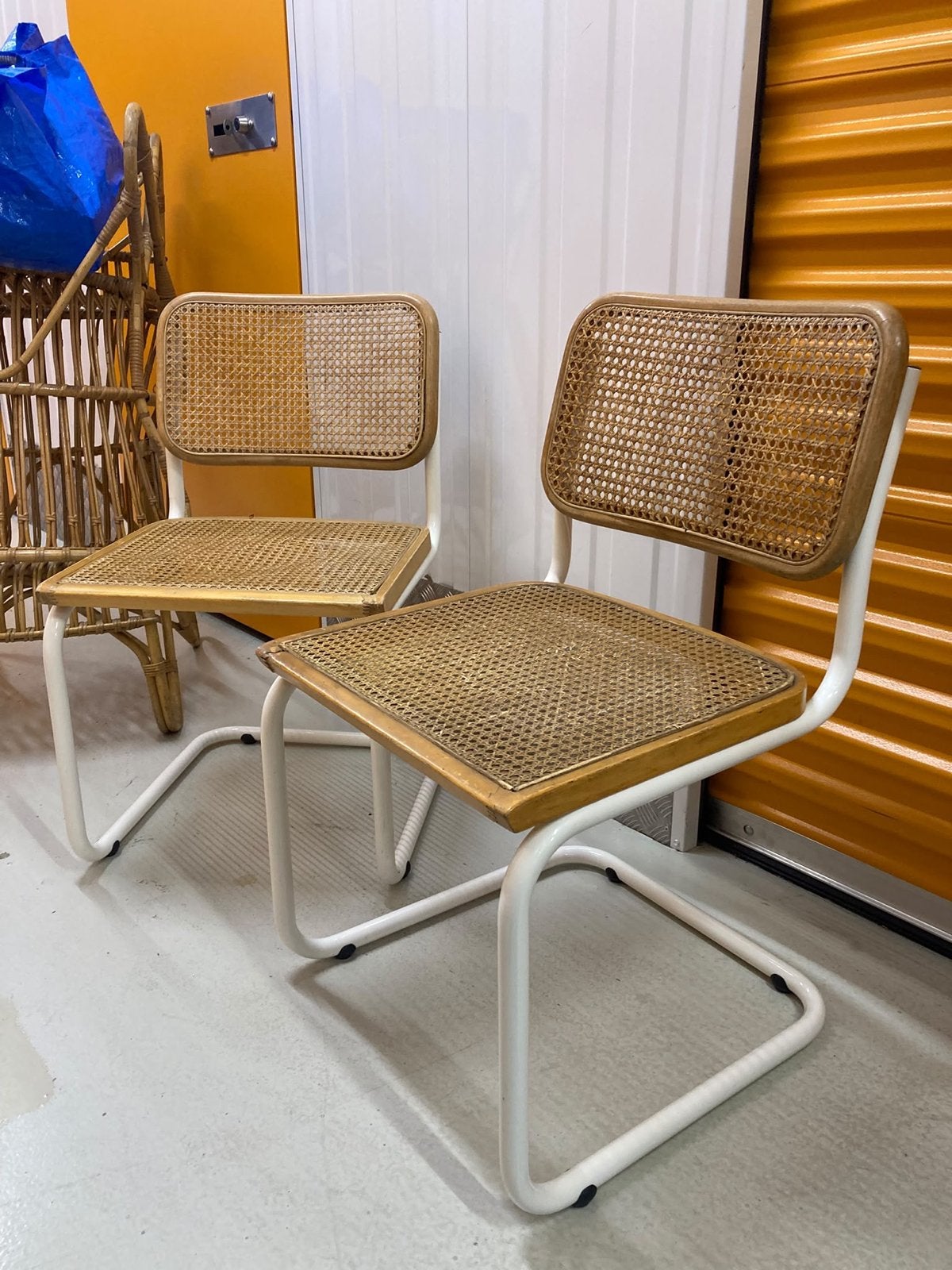 Set van 2 Vintage Cesca-stijl Stoelen - Wit & Riet, Ophalen