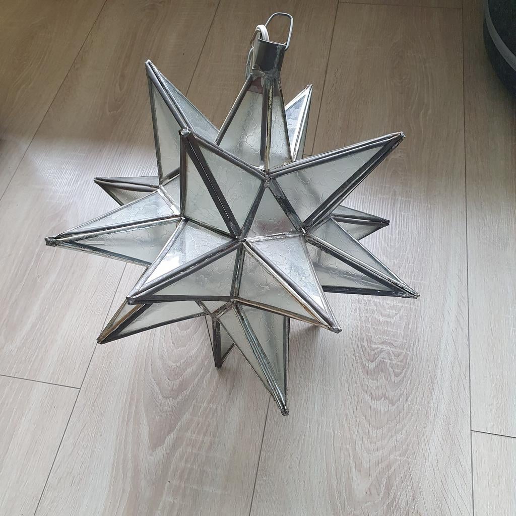 Fraaie midcentury ster lamp. Glas en metaal., Ophalen