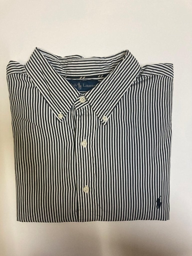 Ralph Lauren Overhemd - XXl - Black White Striped Shirt, Zwart, Ralph Lauren, Ophalen of Verzenden, Zo goed als nieuw