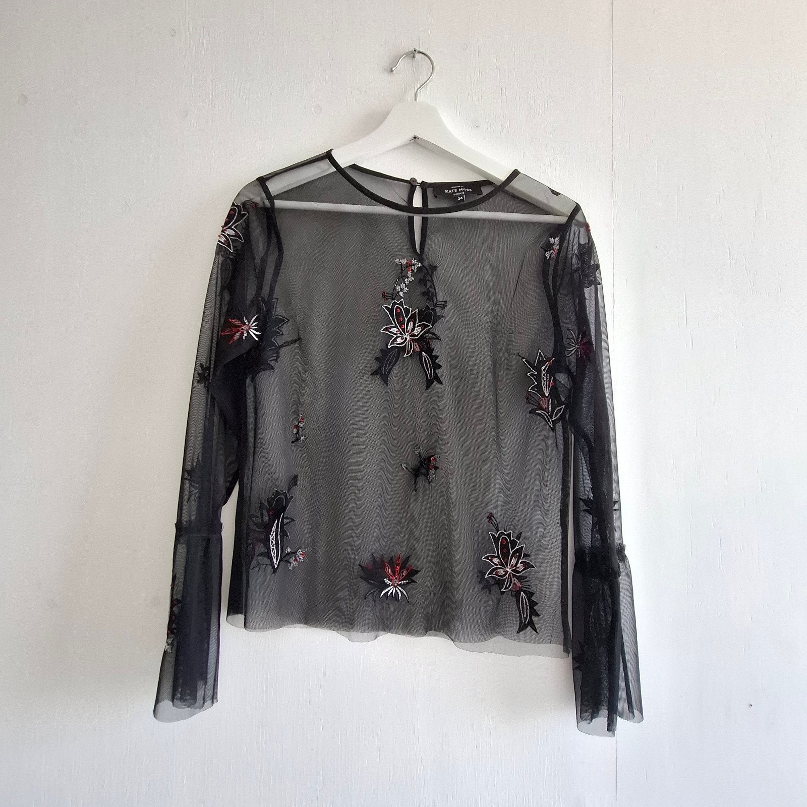 Nikkie  Kate Moss XS/34 transparante top met borduursels, Kleding | Dames, Tops, Verzenden, Zwart, Nieuw, Nikkie