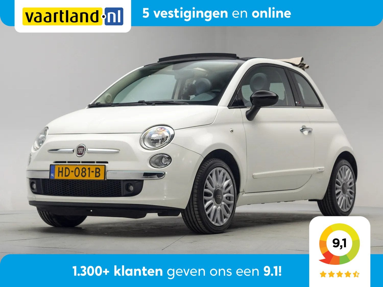 Fiat 500C 1.2 Lounge Cabrio [ Leer Climate Navi PDC Lichtmet, Auto's, 21 km/l, Gebruikt, 4 cilinders, Cabriolet