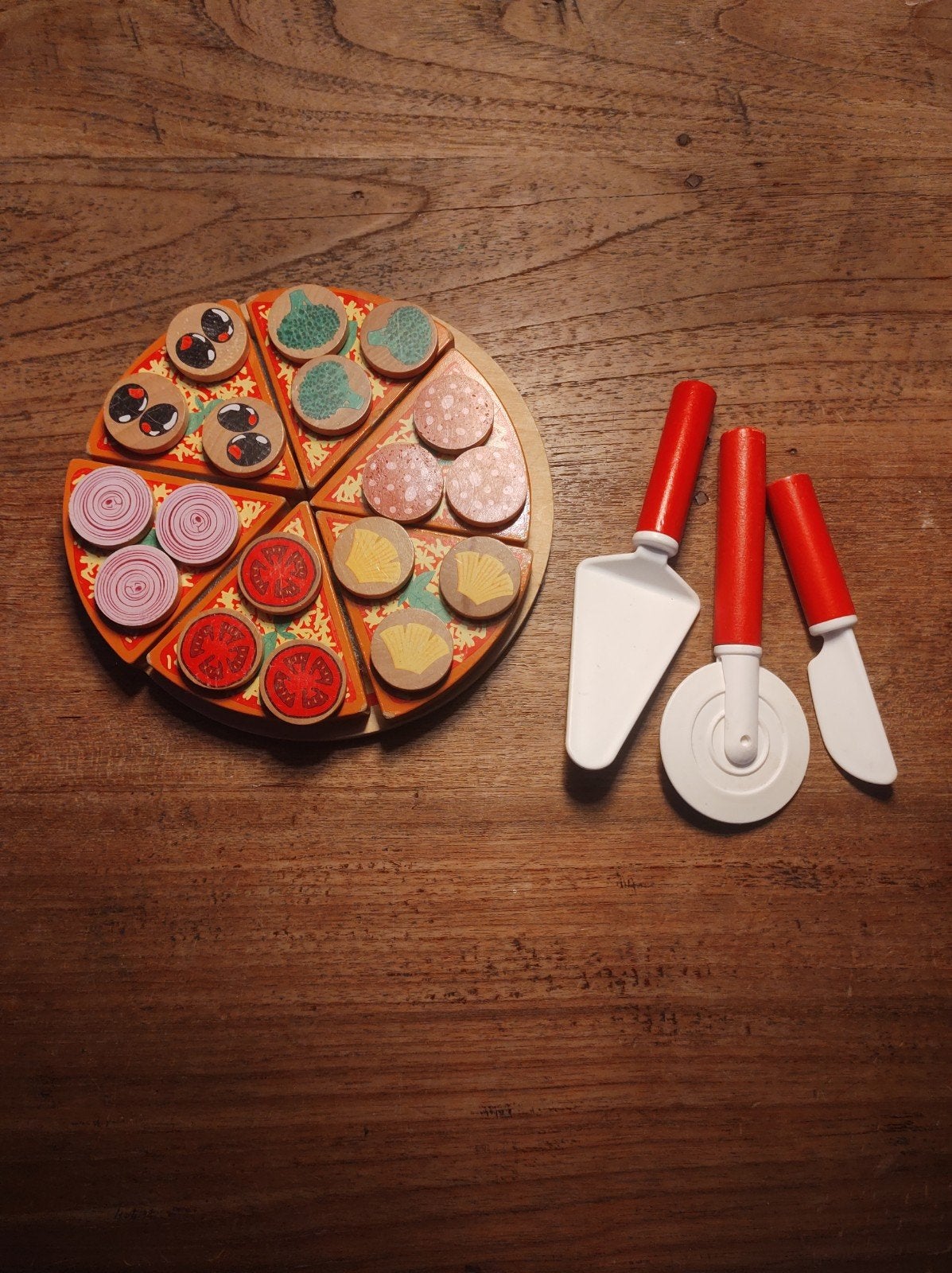 Houten speelgoed pizza set + houten snijfruit/groenten, Ophalen, Gebruikt, Jongen of Meisje