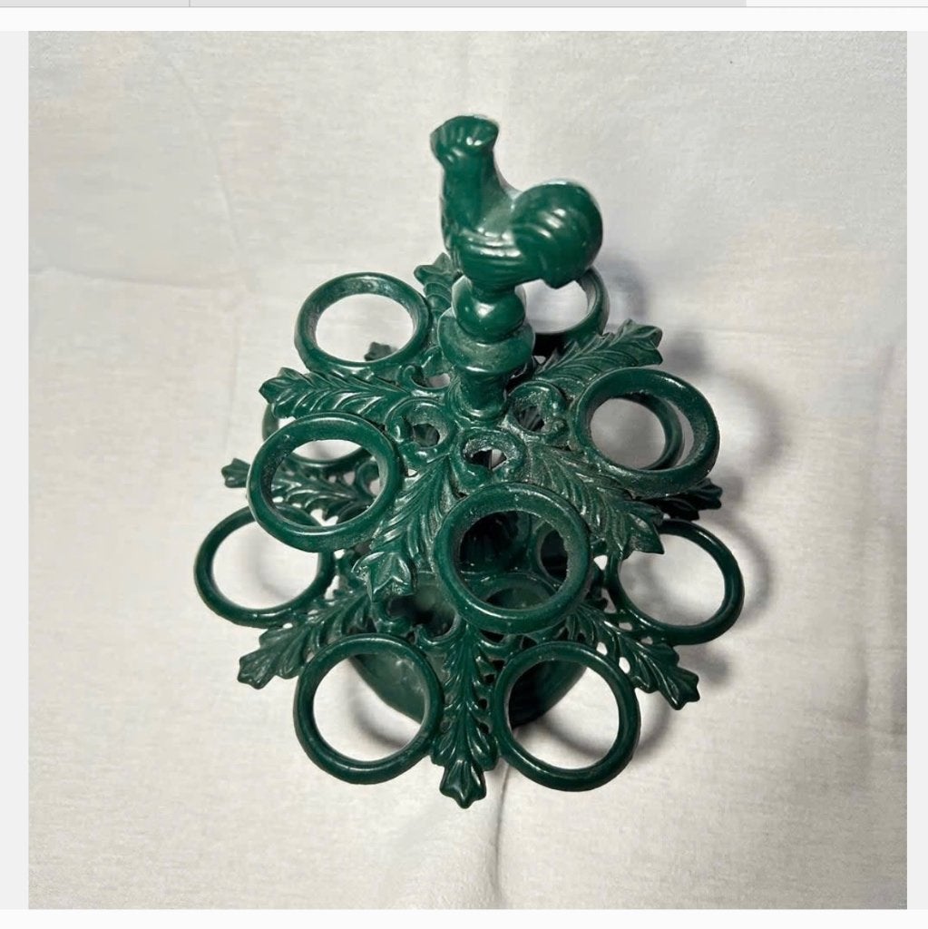 Groene gietijzeren vintage eierrek, kip, 25 cm, Ophalen of Verzenden