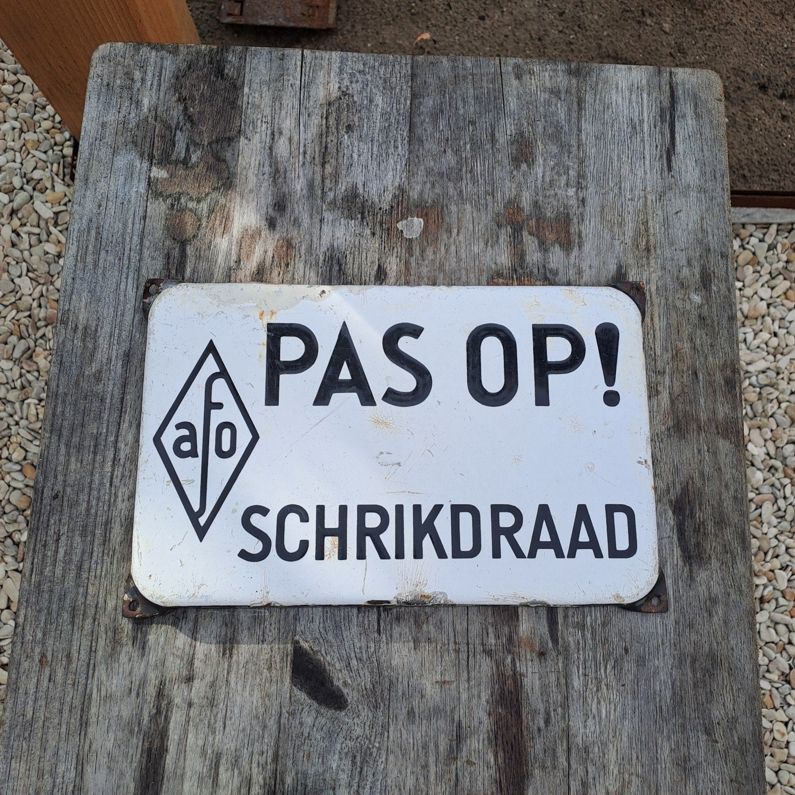 emaille bord Langcat  afo schrikdraad, Ophalen of Verzenden