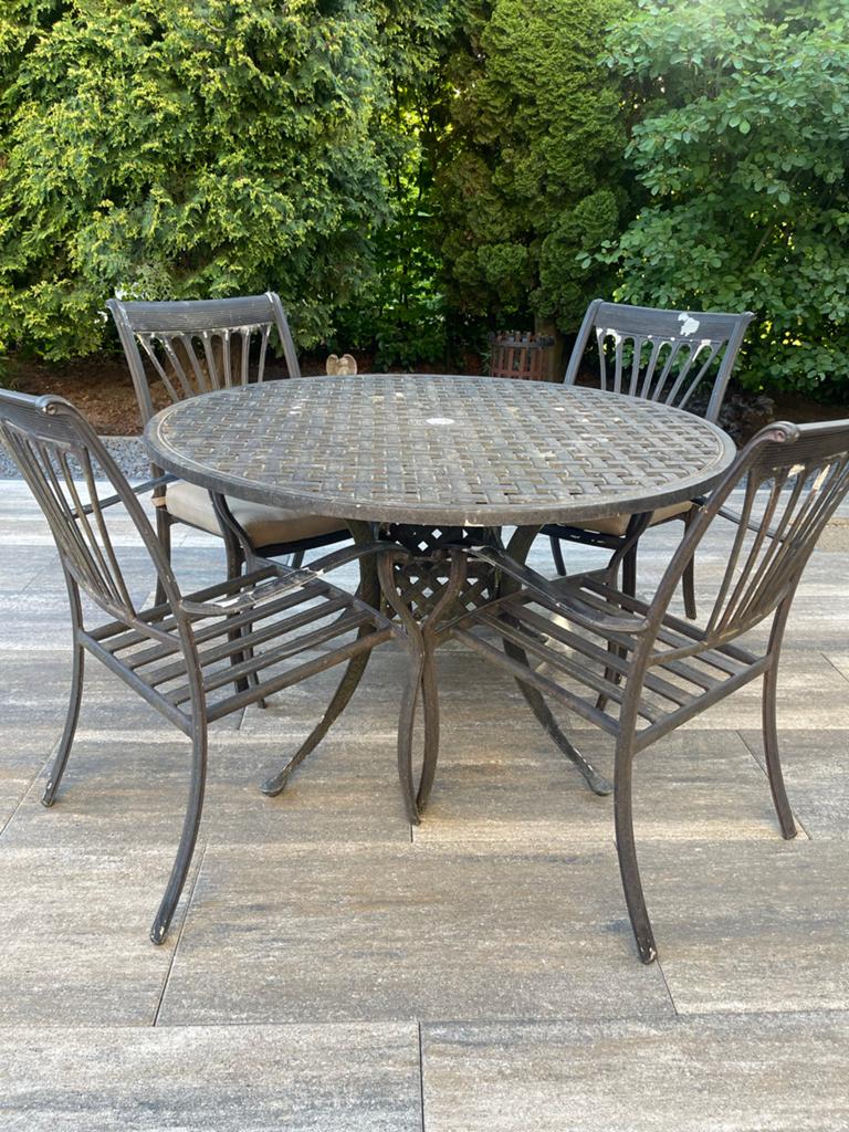 Vintage Tuinset: Tafel met 4 Stoelen, Tuin en Terras, Ophalen, Gebruikt, Eettafel, Tuinset