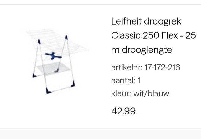 Leifheit Classic 250 Flex droogrek - 25m drooglengte, Ophalen