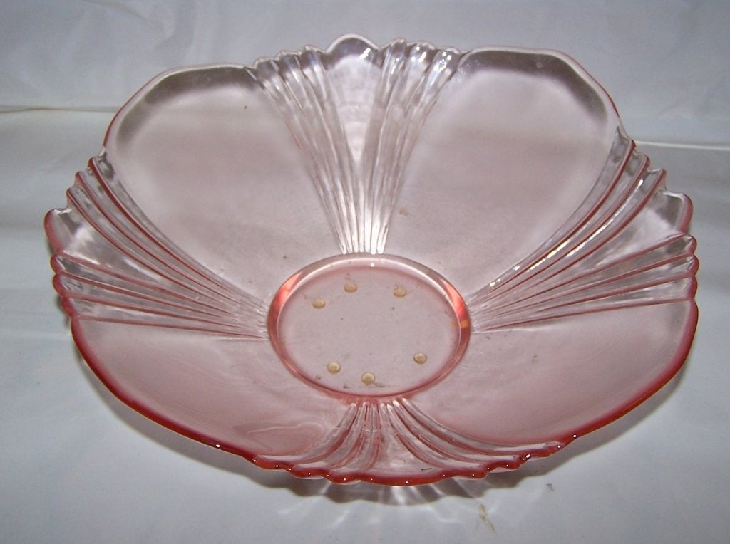 Vintage grote roze glazen schaal. Doorsnee 36,5 cm. Nwst., Ophalen of Verzenden