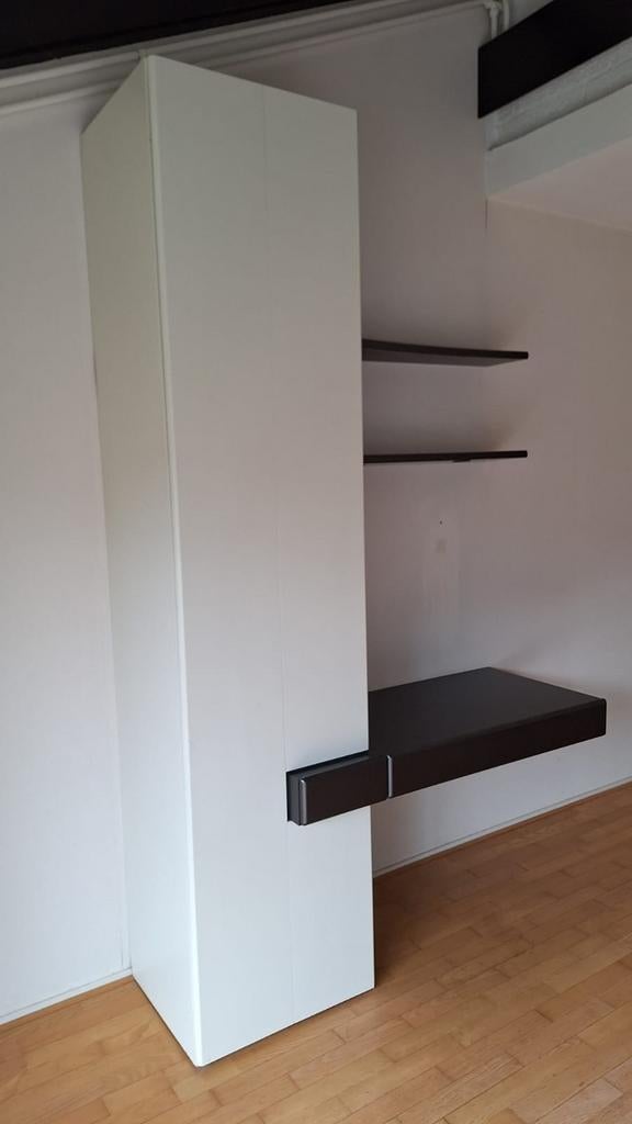 Banzbord witte kast met zwevende boekenplanken en buroblad, Ophalen, Gebruikt, 40 tot 80 cm, 170 cm of meer