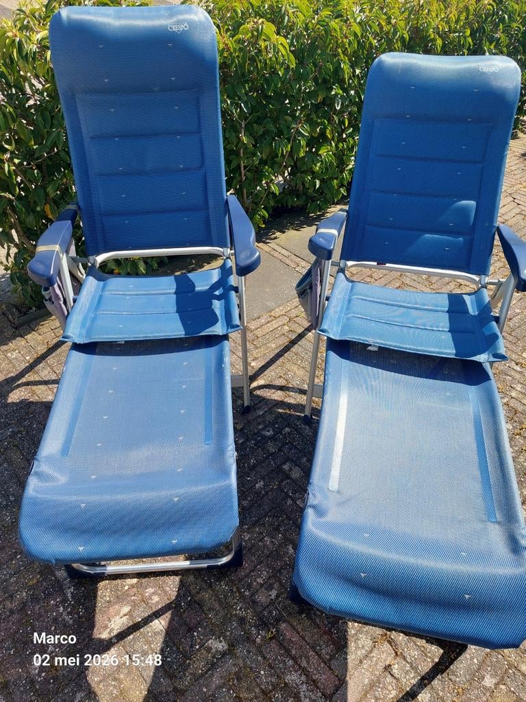 2x Blauwe campingstoelen met voetensteun, Ophalen, Gebruikt, Campingstoel