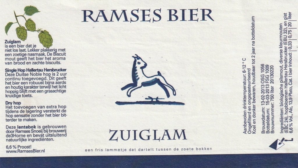 bieretiket Nederland Ramses Zuiglam, Verzamelen, Verzenden, Gebruikt, Overige typen, Overige merken