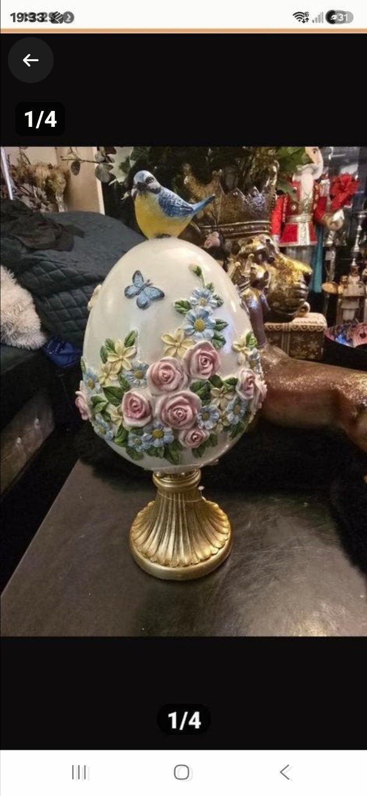 Prachtig decoratief paasei, gedetailleerd versierd met rozen, Ophalen of Verzenden, Nieuw