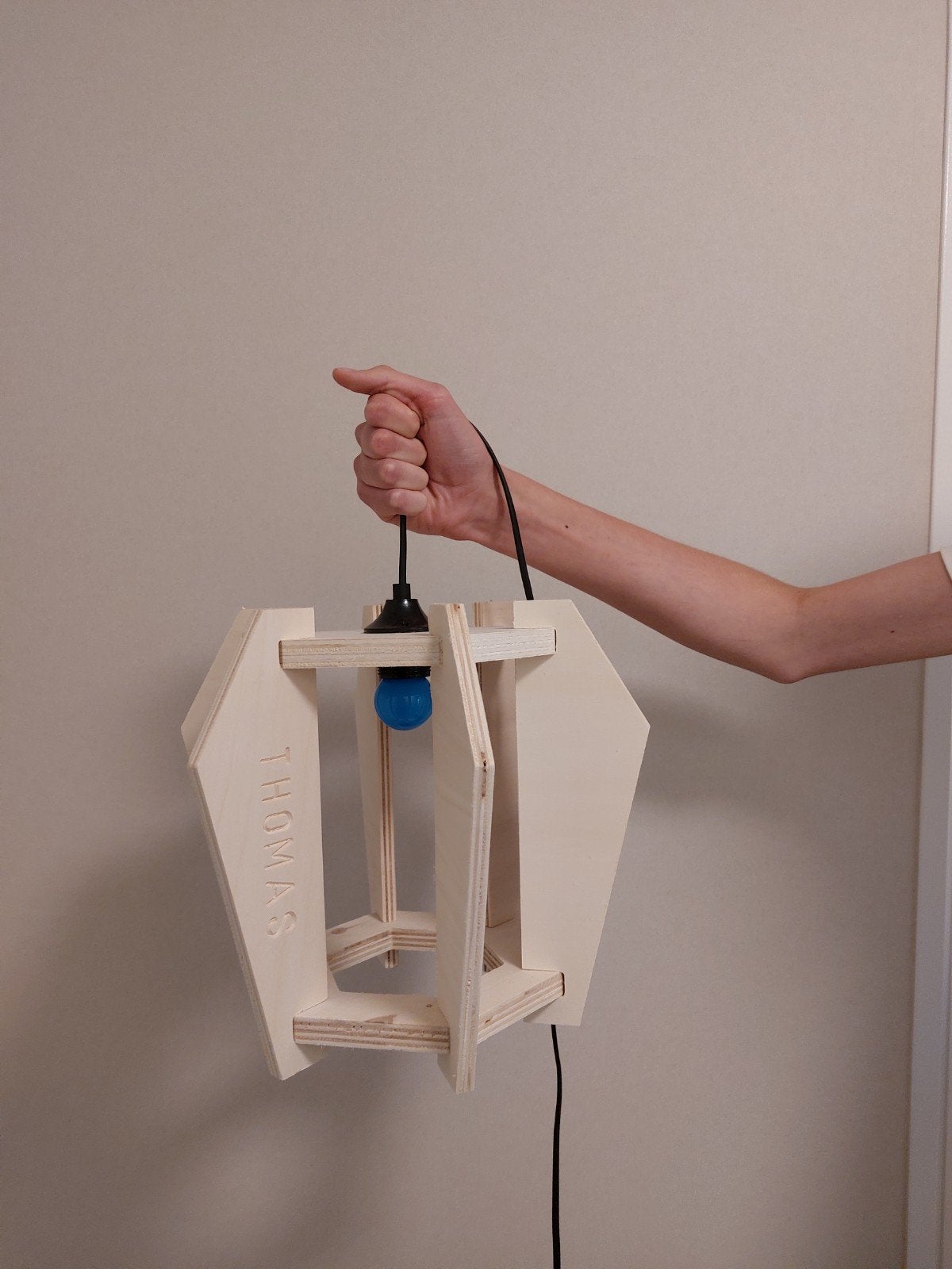 HANDGEMAAKTE HANGLAMP, Ophalen of Verzenden, Hout