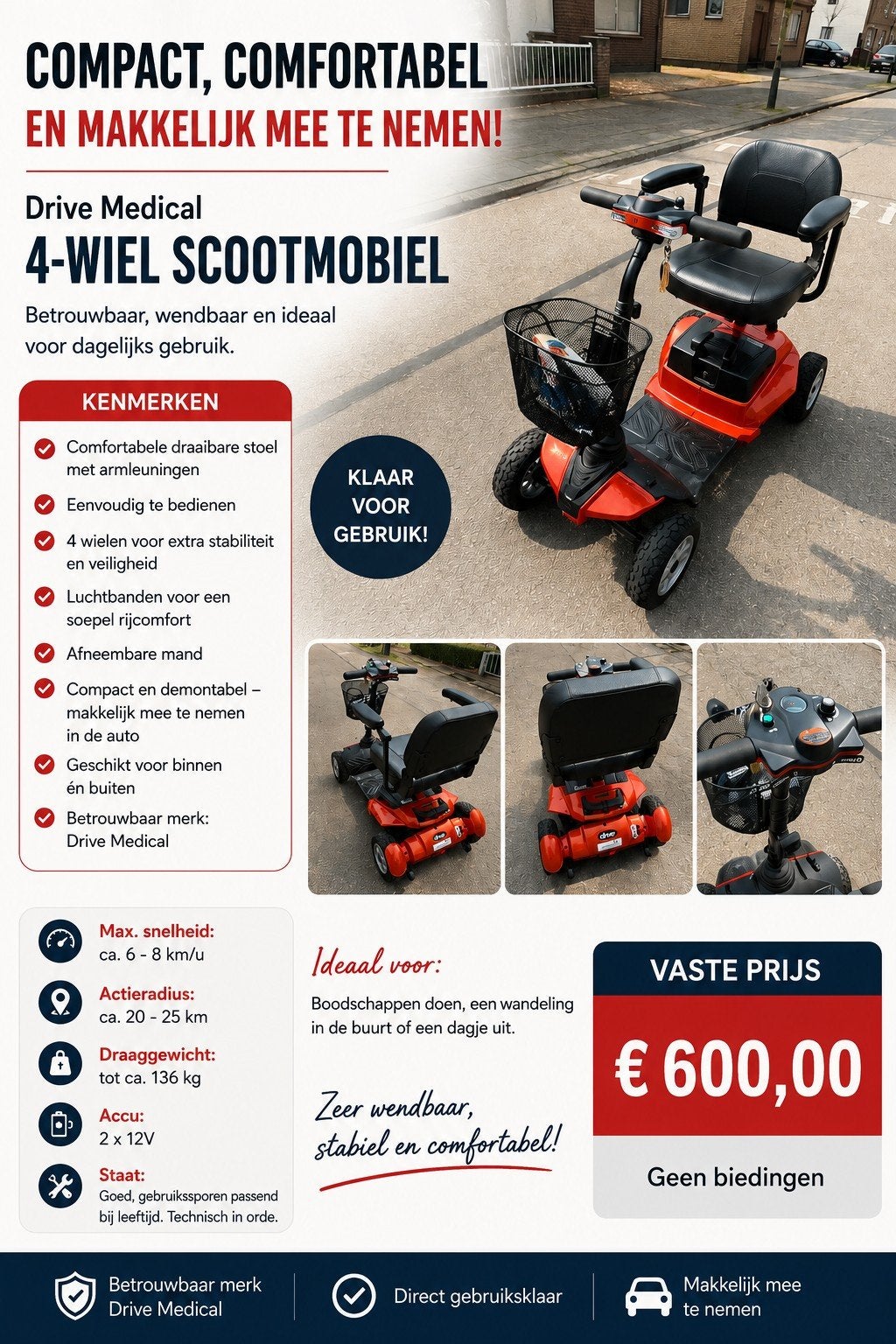 scootmobiel, Ophalen, Zo goed als nieuw, 16 t/m 25 km, 10 km/u of minder