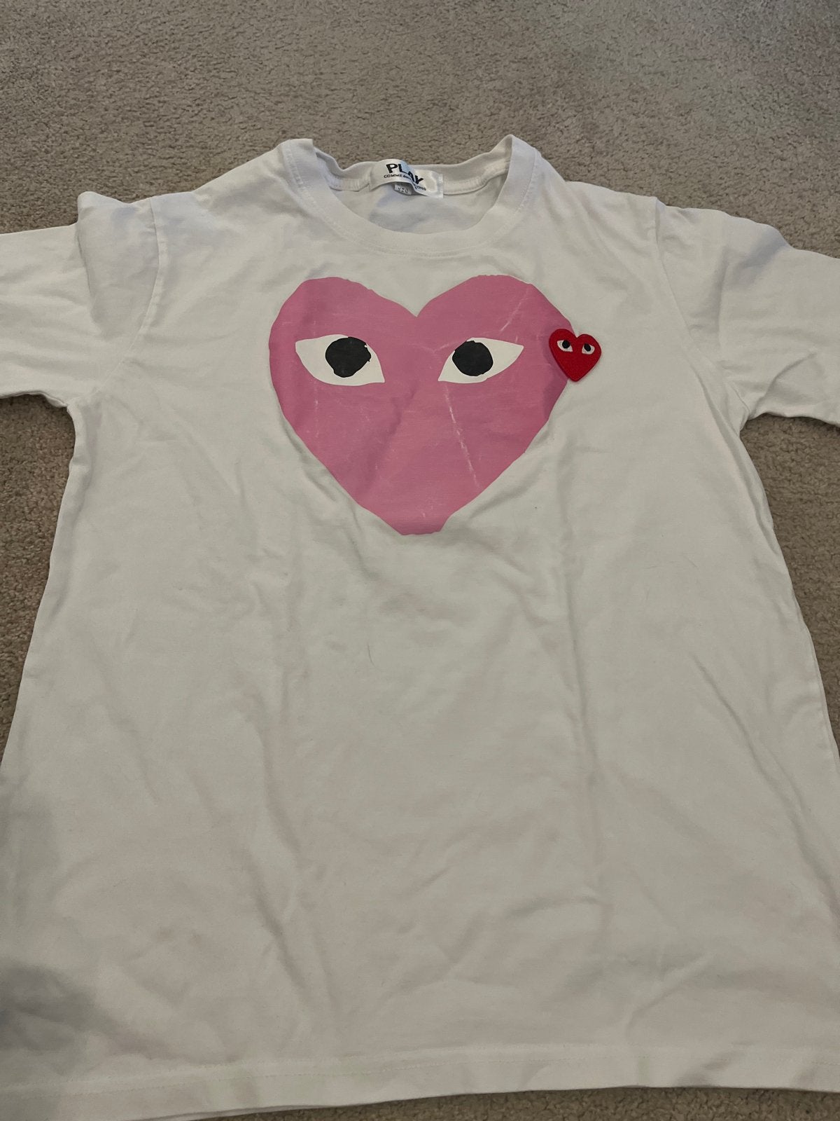 Comme des Garçons PLAY T-shirt wit met roze hart - Maat M, Ophalen of Verzenden, Gedragen, Maat 48/50 (M), Wit