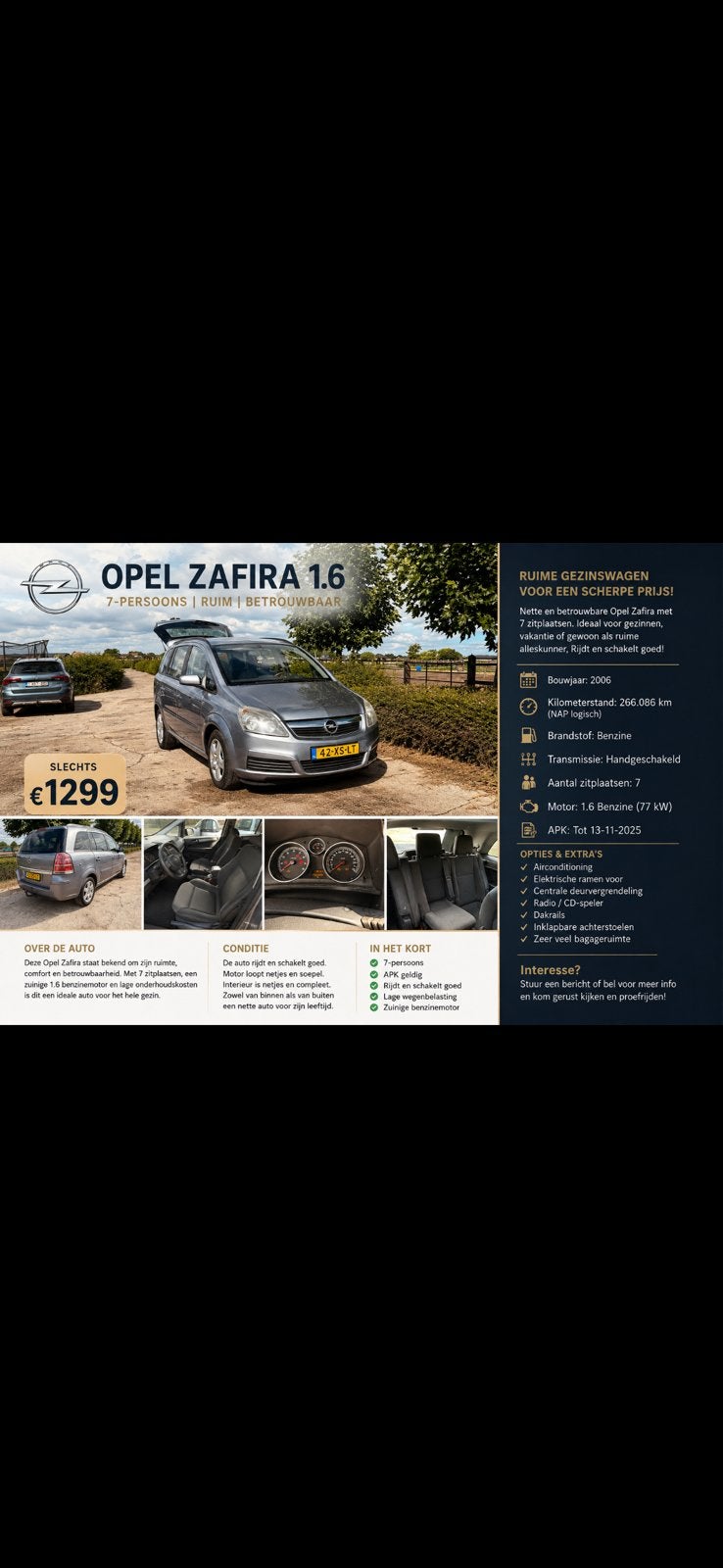Opel Zafira 1.6 2007 Grijs, Euro 5, Stof, Zwart, Particulier