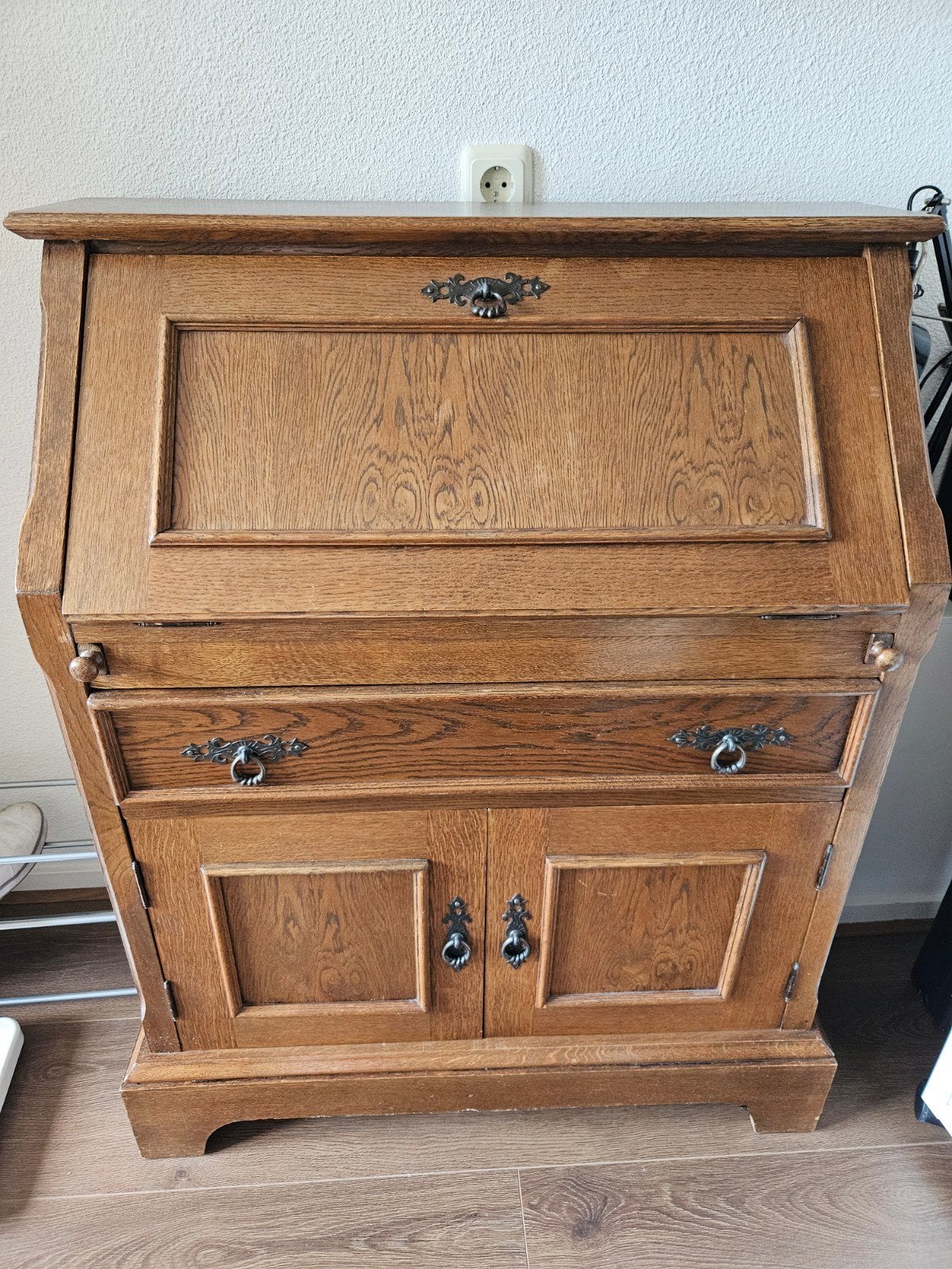Antiek eikenhouten secretaire met lades en kast, Antiek en Kunst, Antiek | Meubels | Kasten, Ophalen