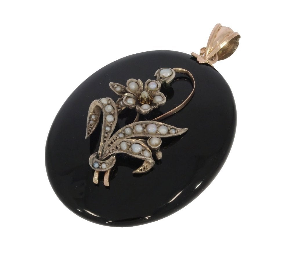Grote antieke 14k onyx medaillon foto ketting hanger goud, Ophalen of Verzenden, Goud, Hanger, Met edelsteen