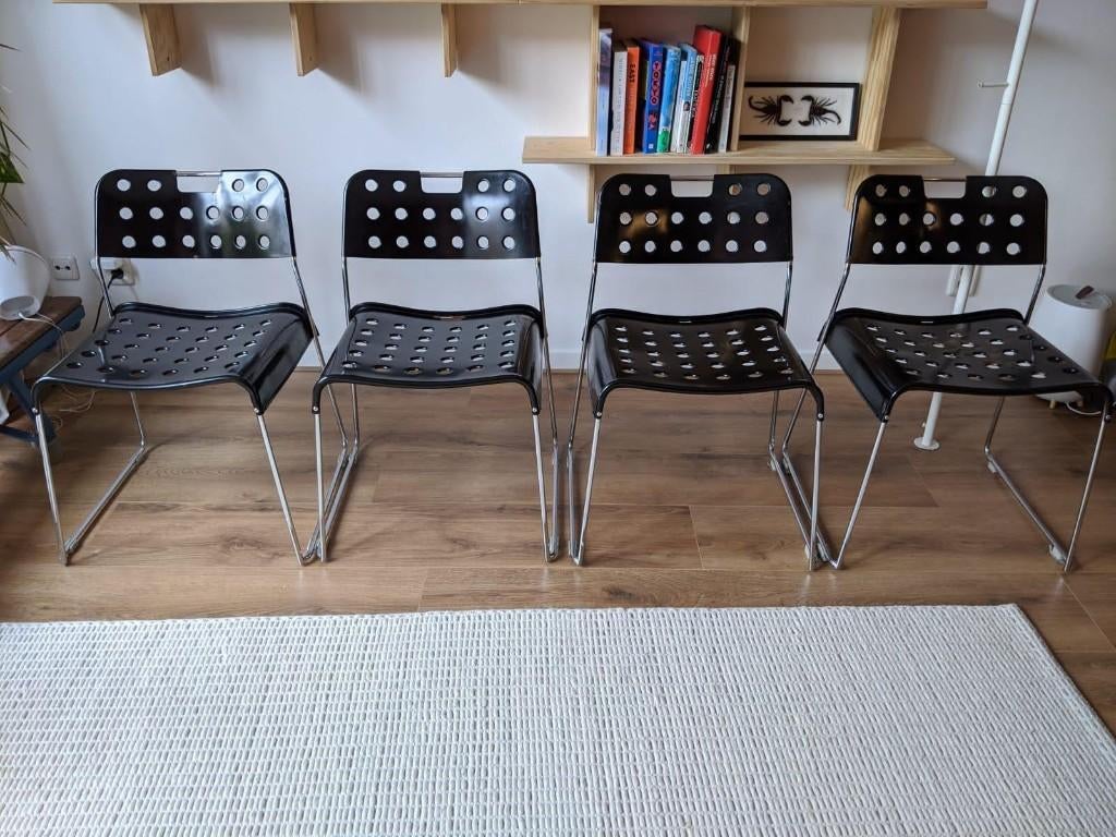 4 x Omstak stoel van Rodney Kinsman voor Bieffeplast 1970-79, Ophalen, Gebruikt, Zwart, Vier