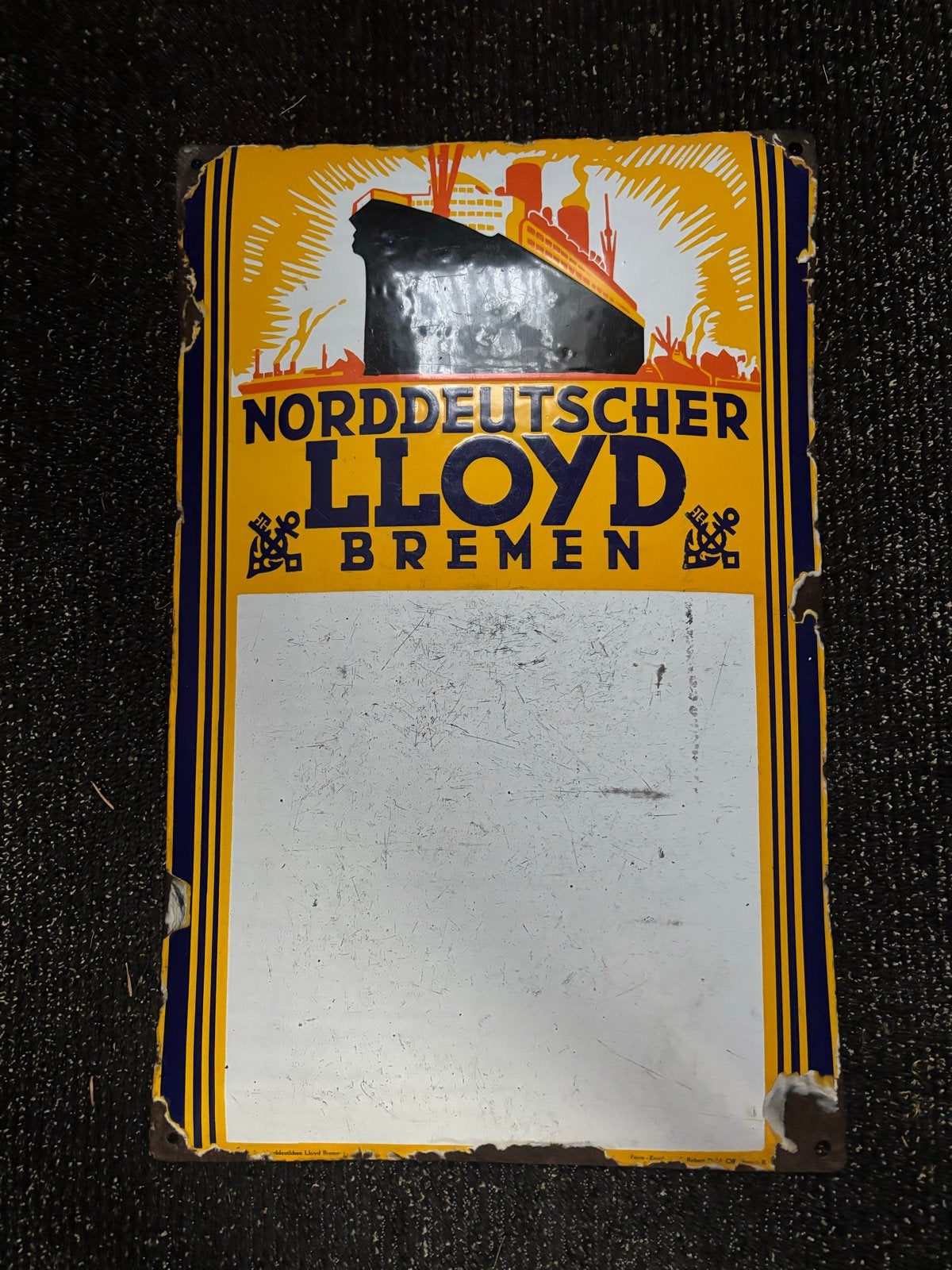 Emaille Reclamebord Norddeutscher Lloyd Bremen, Ophalen of Verzenden, Gebruikt, Reclamebord