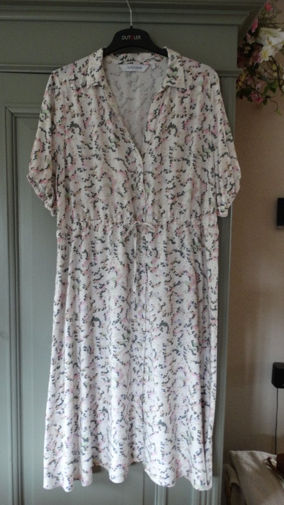Anytime lange doorknoopjurk, maat 50, roomwit/groen/roze, Kleding | Dames, Jurken, Maat 46/48 (XL) of groter, Anytime, Zo goed als nieuw
