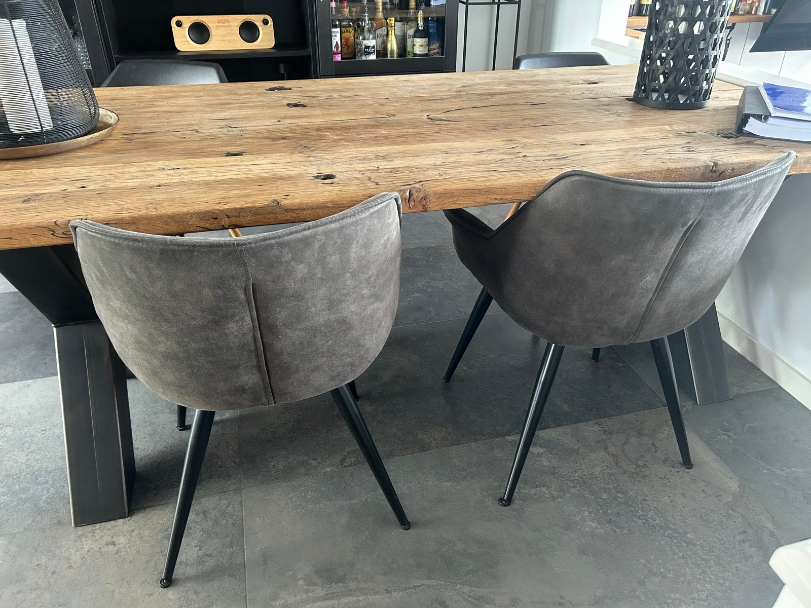 Twee comfortabele eetkamerstoelen - Grijs, Huis en Inrichting, Stoelen, Ophalen, Gebruikt, Twee, Stof