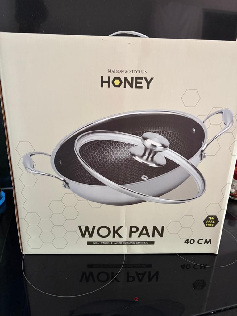 Maison & Kitchen Honey Wokpan 40 cm met deksel, Ophalen, Inductieplaat, Nieuw, Rvs