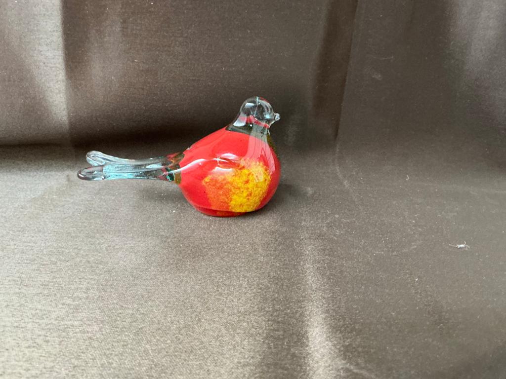 Glazen Vogel Rood Geel - Decoratief Kunstobject.WD-026, Antiek en Kunst, Antiek | Glas en Kristal, Ophalen of Verzenden