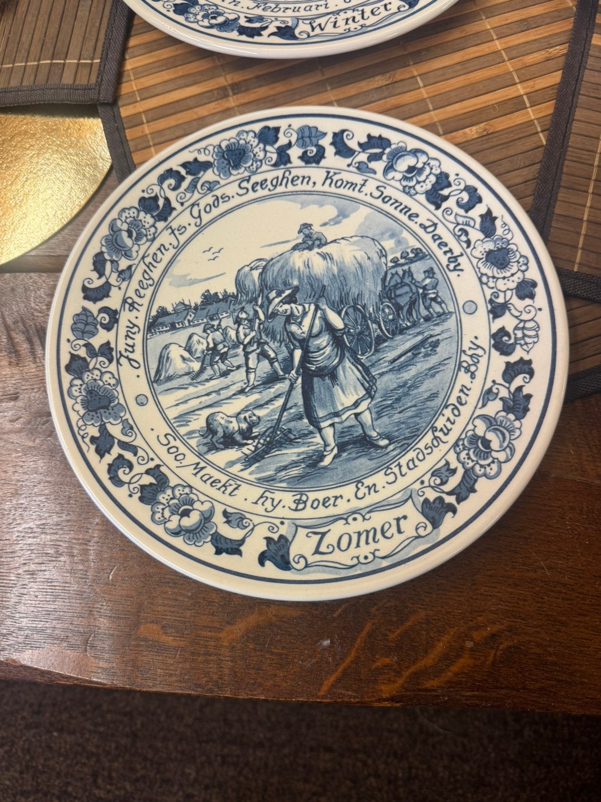 4x delfsblauwe borden met tekst (Nr: 2289), Antiek en Kunst, Ophalen
