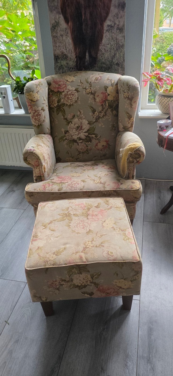 engelse fauteuil  bloemen, Huis en Inrichting, Fauteuils, Ophalen, Gebruikt, 75 tot 100 cm, 50 tot 75 cm