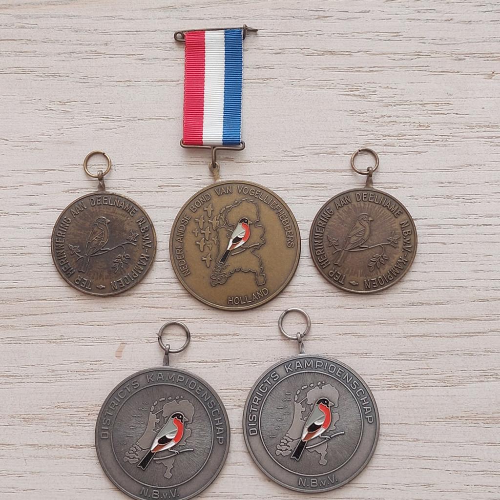 5 Medailles NBVV Vogel en Kampioenschap Holland, Ophalen of Verzenden, Brons, Nederland