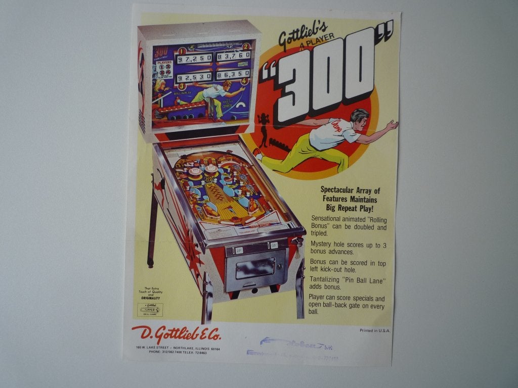 Flyer PinBall "300" 1975 Gottlieb, Verzamelen, Ophalen of Verzenden, Zo goed als nieuw
