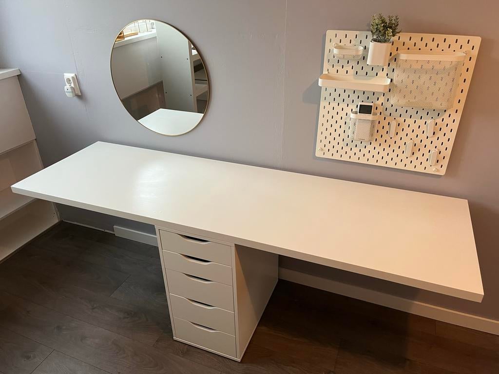 IKEA Bureau 2 meter wit - Exclusief poten, Huis en Inrichting, Bureaus, Ophalen, Gebruikt, Spaanplaat of MDF, IKEA