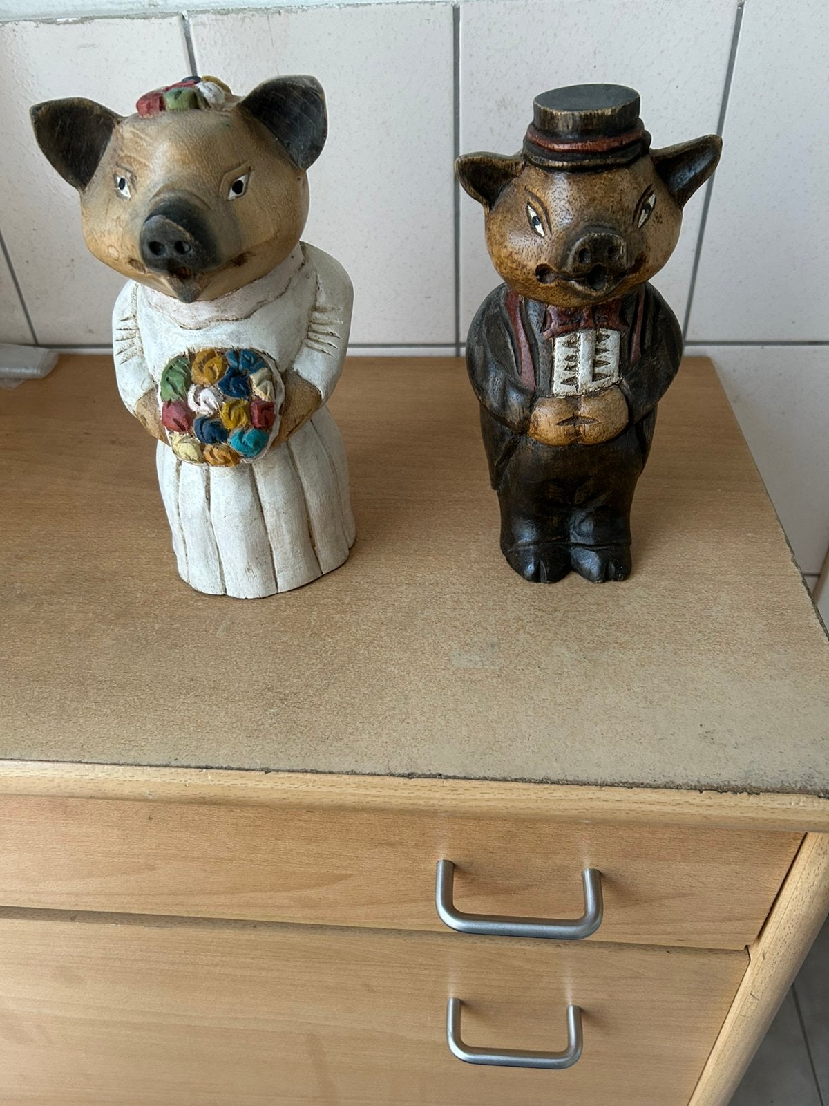 Bruidspaar varken, Ophalen of Verzenden, Zo goed als nieuw, Wit, Steen/keramiek