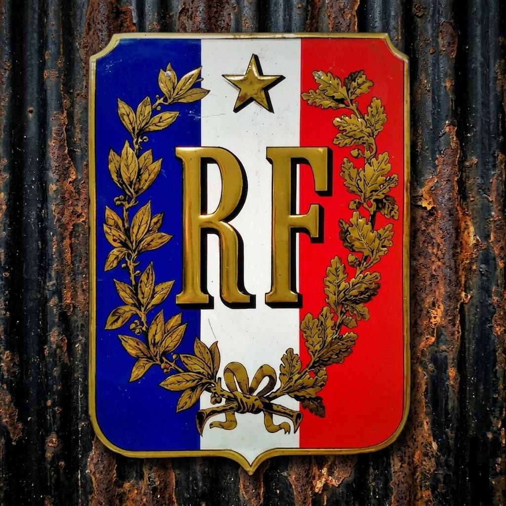 Antiek Frans Wapen République Française Vlaggen Reclamebord, Verzamelen, Ophalen of Verzenden, Gebruikt, Reclamebord