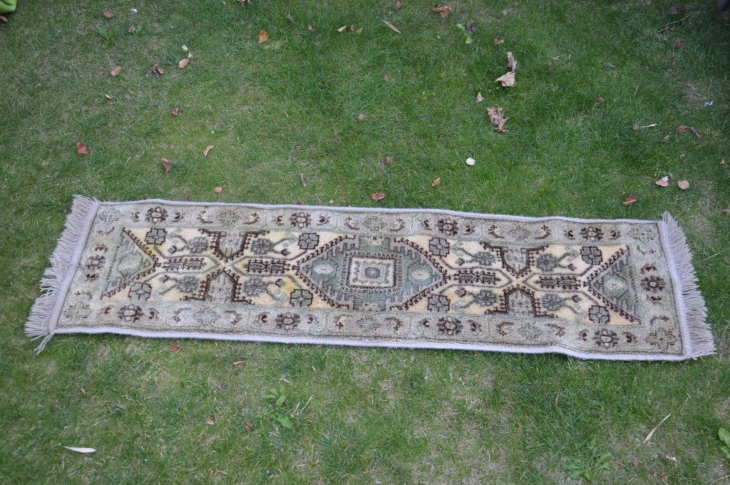vintage smyrna vloerkleed / tafelkleed / loper met franjes, Minder dan 50 cm, Gebruikt, 100 tot 150 cm, Vintage Smyrna