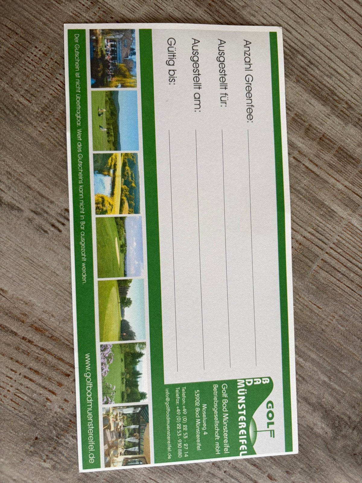 1 Greenfee 18-holes Golfbaan Bad Münstereifel Duitsland, Verzenden, Nieuw, Overige typen