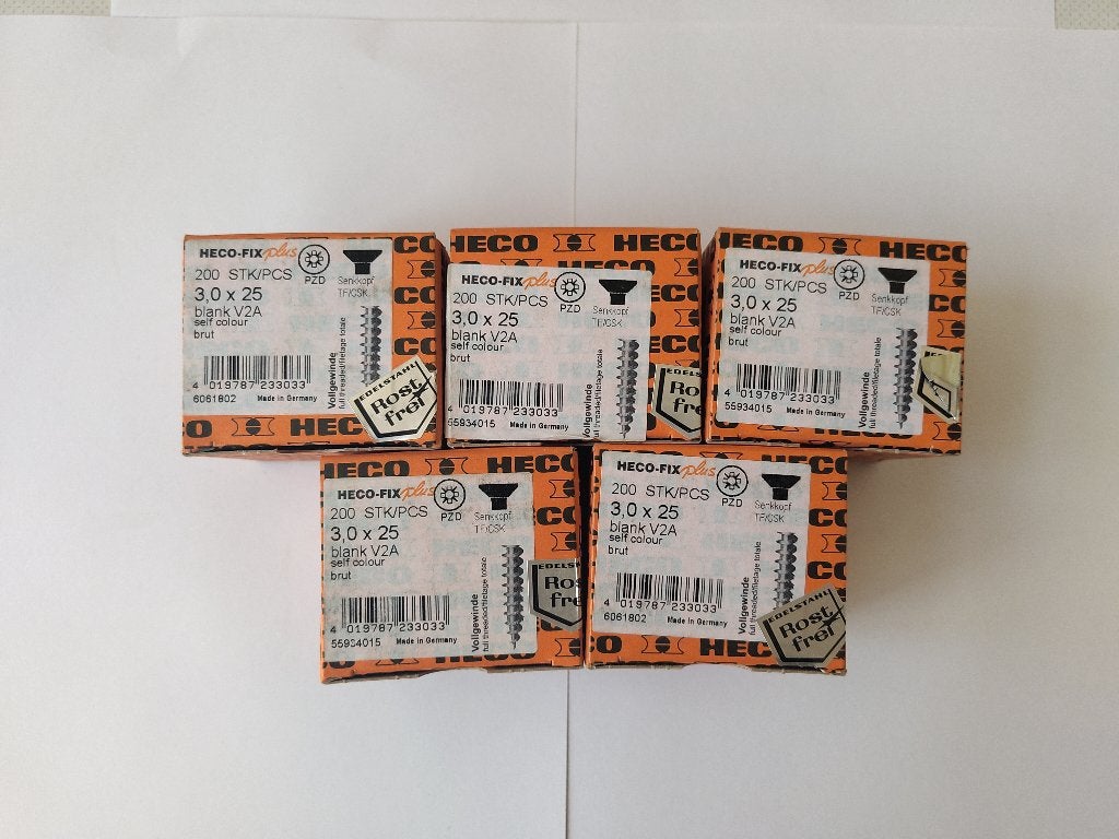 Schroeven HECO RVS 3,0x25mm (PZD-1) RVS 5x doos 200 stuks, Schroeven, Nieuw, Ophalen of Verzenden, Minder dan 50 mm