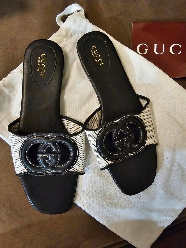 Zwart echt leren GG sandalen maat 38, Ophalen, Zo goed als nieuw, Zwart, Tailleriem