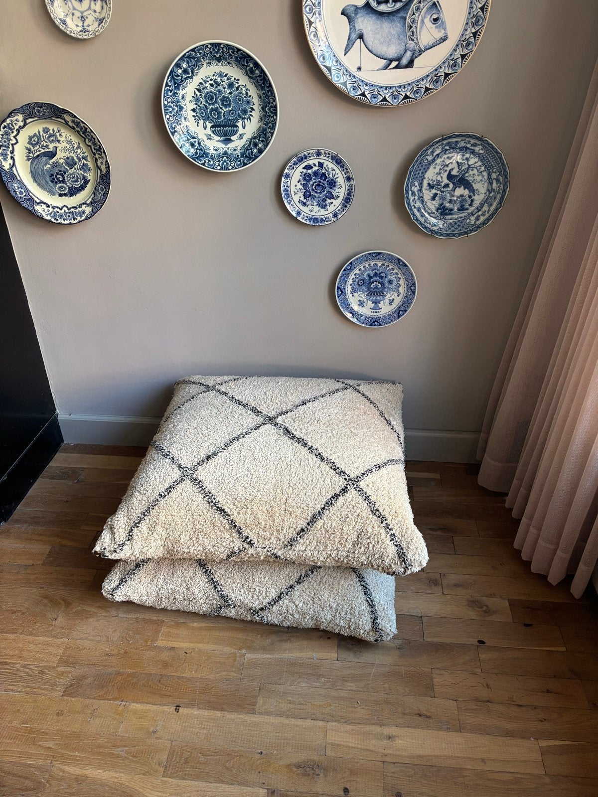 Sissy-Boy Zit Kussen 70x70 cm - Crème met Zwart Patroon, Ophalen of Verzenden, Gebruikt, Beige