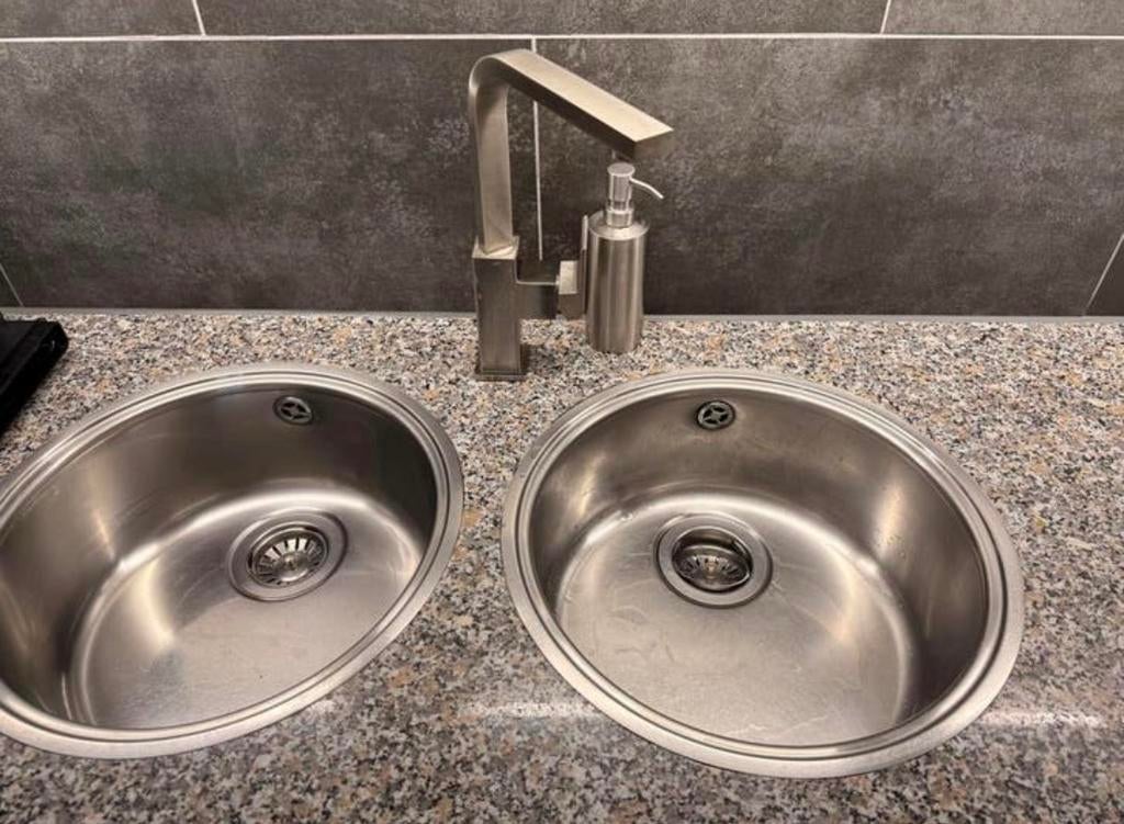 Keukenblad met dubbele wasbak - graniet blad, Huis en Inrichting, Keuken | Keukenelementen, Ophalen, Gebruikt, 200 cm of meer